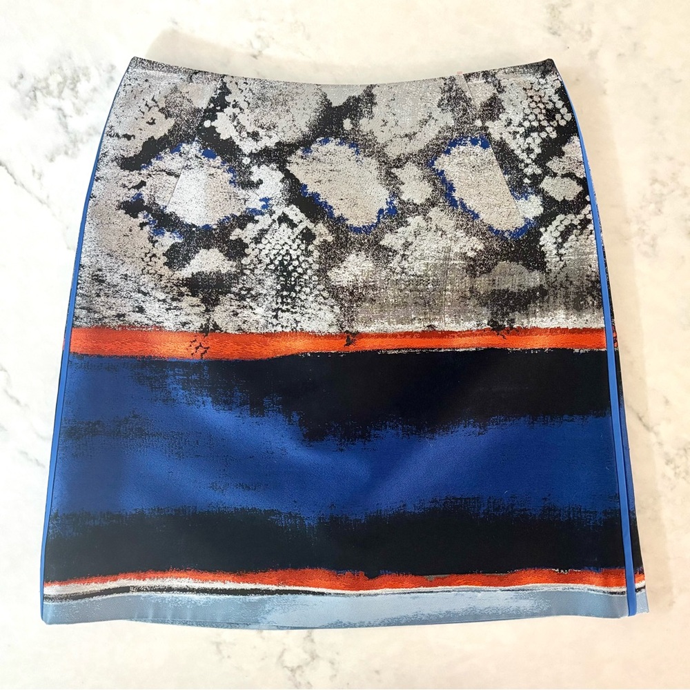 Elie Tahari Blue and Orange Mini Pencil Skirt Cocktail